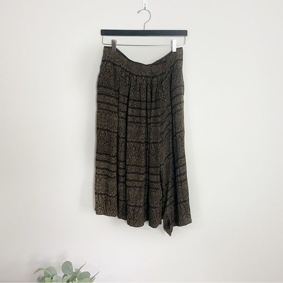 [Jones New York] Vintage 100% Rayon Brown Printed Maxi Wrap Skirt - Picture 1 of 8